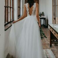 Lace and Tulle Sexy Deep V-back Boho Wedding Dress,571 - Thumbnail 1
