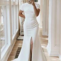 Simple Short Sleeve Sexy Low Back Wedding Dress,572 - Thumbnail 1
