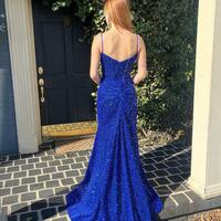 Charming Straps Royal Blue Sequins Long Prom Dresses - Thumbnail 1