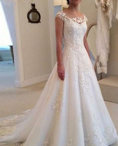 Mermaid A Line Scoop Neck Lace Wedding Dresses
