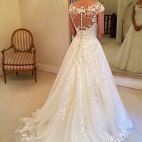 Mermaid A Line Scoop Neck Lace Wedding Dresses - Thumbnail 1