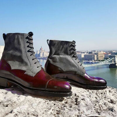 Two tone gray maroon ankle high premium quality magnificent leather dress boots - Thumbnail 4