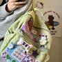  Y2K Sticker cute backpack solid bones campus light green school bag-3