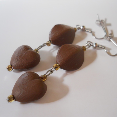 Chocolate hearts bead earrings