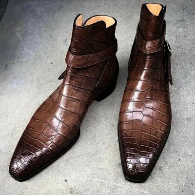 Brown crocodile texture leather jodhpur boot