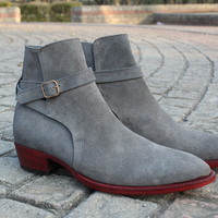 Gray Suede Leather Jodhpur Boot - Thumbnail 1