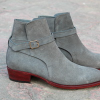 Gray Suede Leather Jodhpur Boot - Thumbnail 3