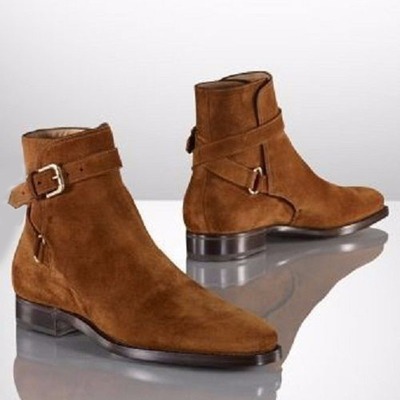 Handmade brown jodhpurs ankle genuine suede mens boot - Thumbnail 3
