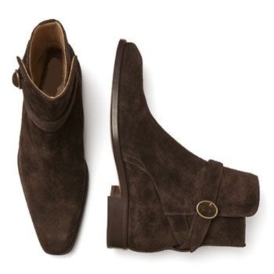 Handmade men dark brown jodhpurs genuine suede leather boots