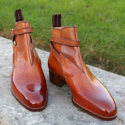 Classic brown strap leather jodhpur boot