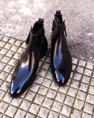 Handmade Men's Black Leather Fashion Ankle High Jodhpur Shiny Monk Strap Dress Boot
