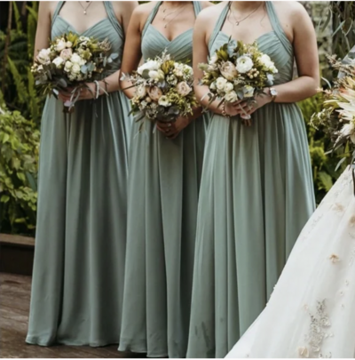 Halter Bridesmaid Dresses Sage Green Chiffon