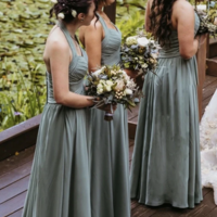 Halter Bridesmaid Dresses Sage Green Chiffon - Thumbnail 1