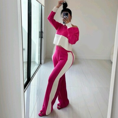 Stripe patch work fitted jogging suit