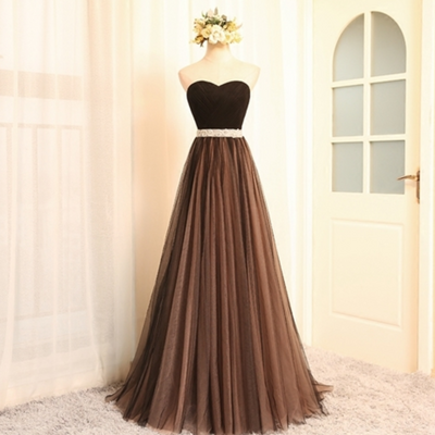 Sweetheart neck strapless tulle long dress guest dress youth graduation dress