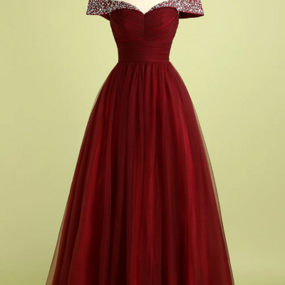 Burgundy ball gown sleeveless evening dresses