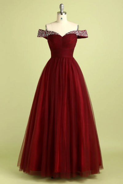Burgundy Ball Gown Sleeveless Evening Dresses