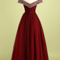 Burgundy Ball Gown Sleeveless Evening Dresses - Thumbnail 3