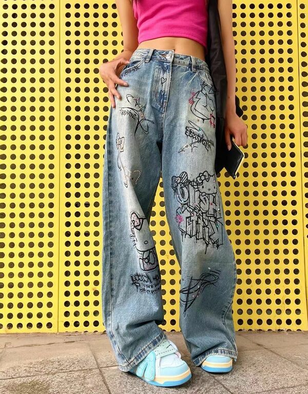 Jeans women's loose straight leg y2k pants