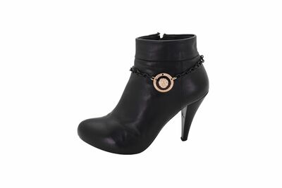 Women Black Metal Boot Chain Gold Lion Coin Medallion Shoe Charm Western Fashion Jewelry 