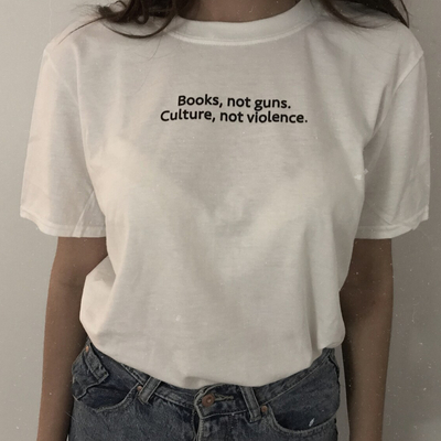 Books not guns culture not violence t-shirt in white - Thumbnail 1