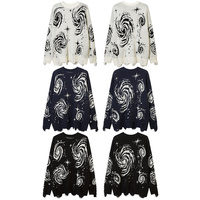 Y2K vintage pleated vortex knit, cosmic galaxy print loose ripped sweater - Thumbnail 2