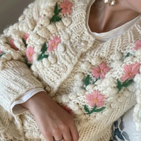 New hand-made floral embroidery twist pearl button sweater, vintage cardigan jacket - Thumbnail 5