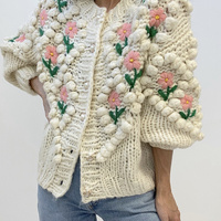 New hand-made floral embroidery twist pearl button sweater, vintage cardigan jacket - Thumbnail 8