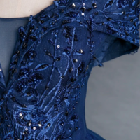 Blue Tulle Lace Long A Line Ball Gown, Off the Shoulder Evening Party Dress KPP1561 - Thumbnail 2