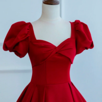 Dark Red Short Sleeve Long Prom Dress, Beautiful A Line Evening Party Dress KPP1562 - Thumbnail 1