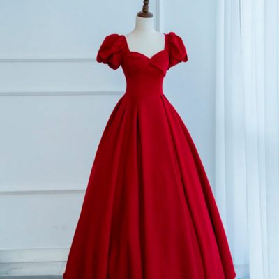 Dark red short sleeve long prom dress, beautiful a line evening party dress kpp1562 - Thumbnail 3