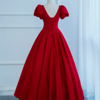 Dark Red Short Sleeve Long Prom Dress, Beautiful A Line Evening Party Dress KPP1562 - Thumbnail 2
