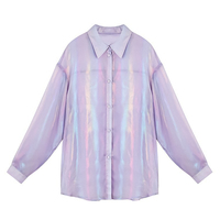 Thin loose solid color reflective blouses - Thumbnail 6