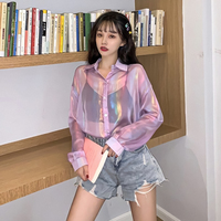 Thin loose solid color reflective blouses - Thumbnail 1