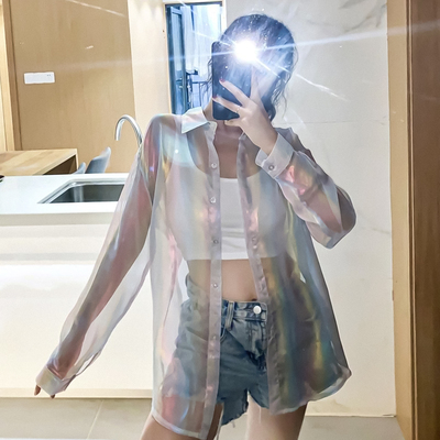Thin loose solid color reflective blouses
