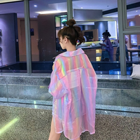 Thin loose solid color reflective blouses - Thumbnail 5