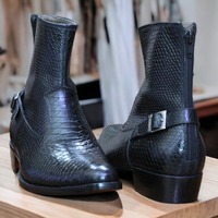 Handmade Men Phthon Buckle Leather ankle boots - Thumbnail 3