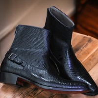 Handmade Men Phthon Buckle Leather ankle boots - Thumbnail 1
