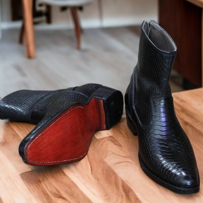 Handmade men phthon buckle leather ankle boots - Thumbnail 1