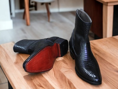 Handmade Men Phthon Buckle Leather ankle boots