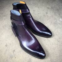 Handmade Purple Patina Blue Lining Jodhpur Dress Boot, Ankle High Leather Luxury Boot - Thumbnail 1