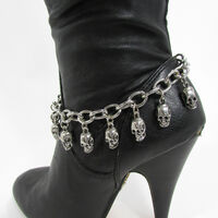 Women Silver Metal Boot Chain Bracelet Mini Skulls Shoe Charm anklet Western Fashion Jewelry  - Thumbnail 7