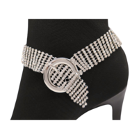 Women Silver Metal Boot Chain Bracelet Bling Belt Buckle Shoe Charm Anklet Western Fashion Jewelry  - Thumbnail 7