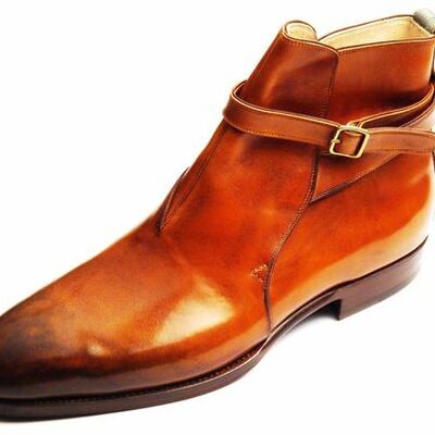 Handmade brown leather jodhpur strap boot