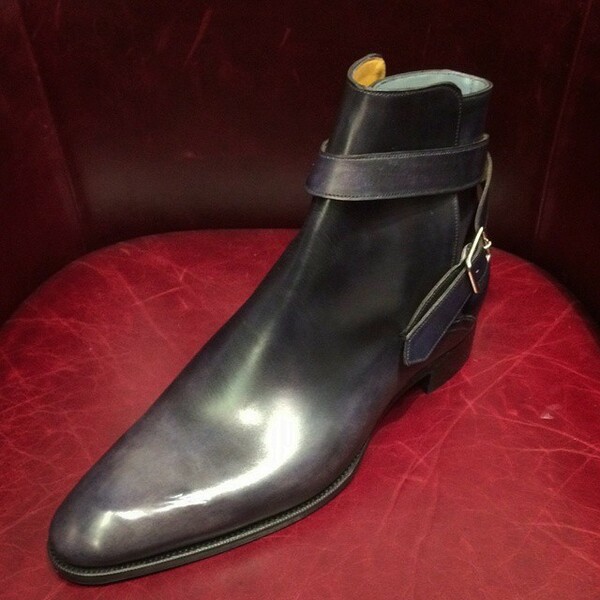 Handmade Grey Patina Leather Strap Jodhpur Boot