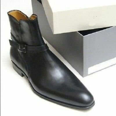 Handmade Jodhpurs Black High Ankle Genuine Leather Rounded Toe Buckle Strap