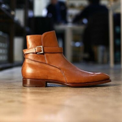 Handmade brown leather jodhpurs monk strap boot - Thumbnail 1