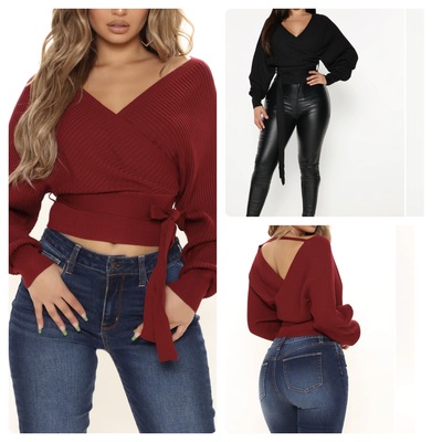 Knit Wrap Sweater-TD