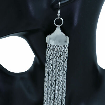 Women earrings crisp look fashion jewelry silver mesh metal long tassel fringe