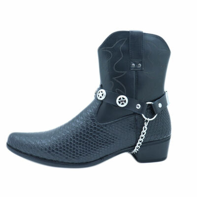 Biker men boot black color 2 strap motorcycle band texas lone star adjustable tx